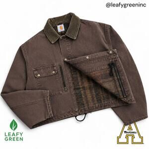 Carhartt Brown Detroit Cropped Trucker Jacket Canvas Blanket Lined us sz M